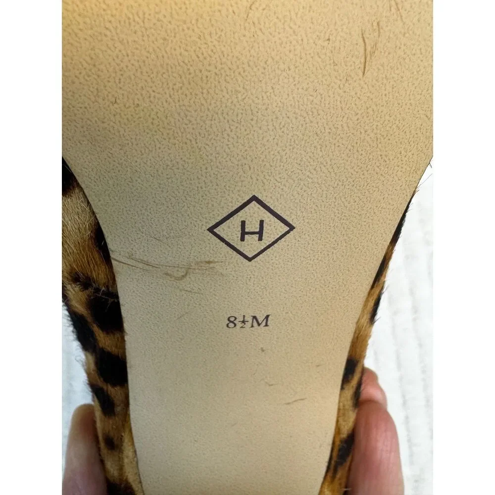 HALOGEN Genuine Calf Hair Leopard Peep Toe Booties, Sz 8.5M